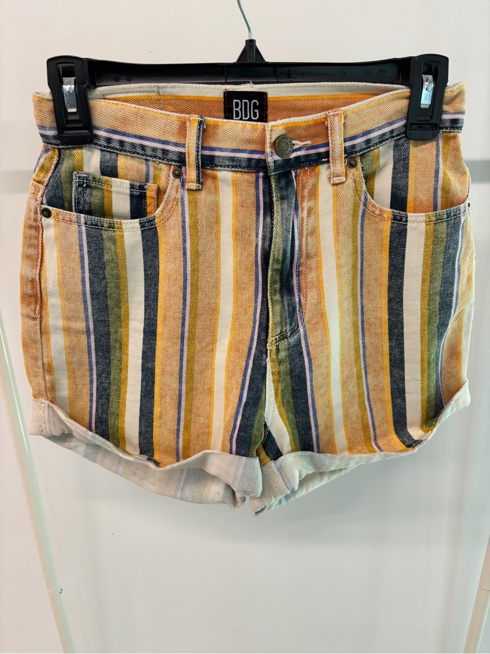BDG Urban Outfitters Mom High-Rise Striped Denim Shorts Multi-Color Size 25